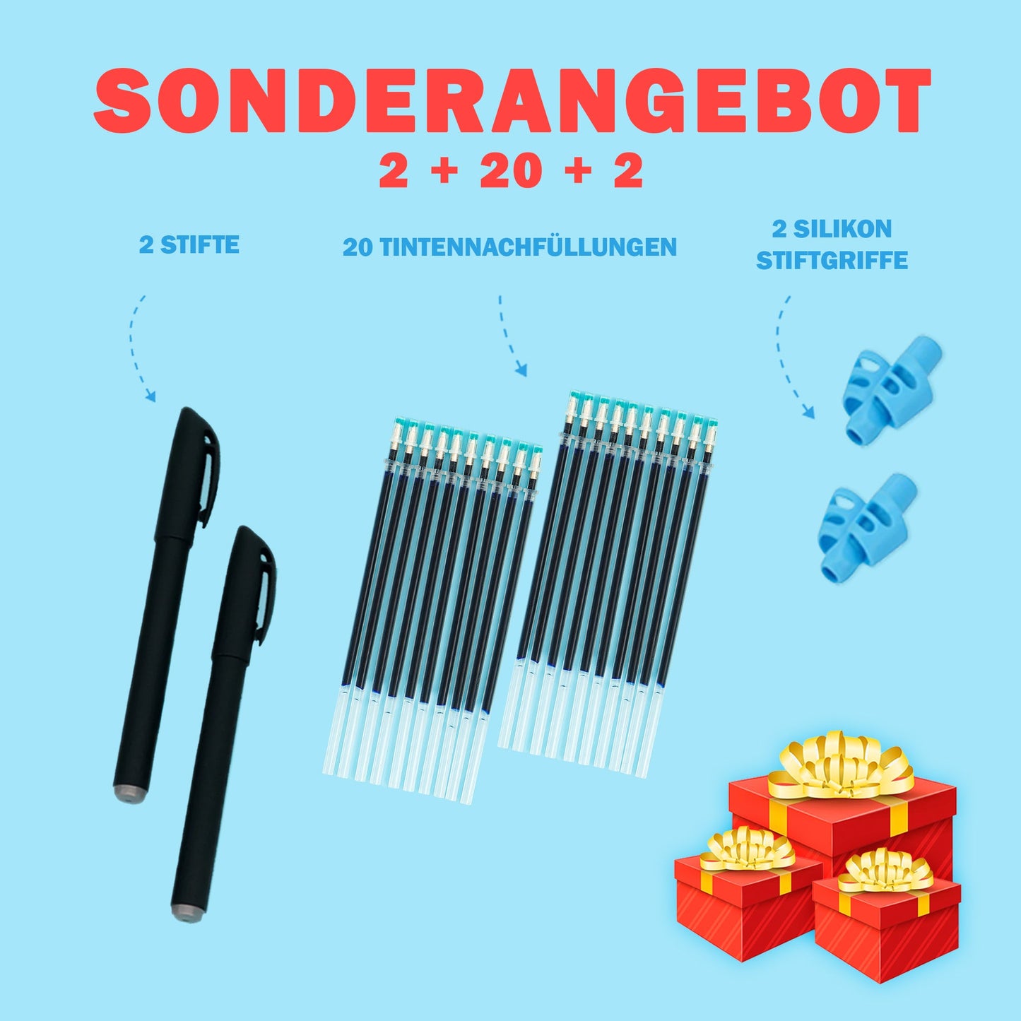 x2 Stiftgriffe + 20 Tintenpatronen + 2 Stifte