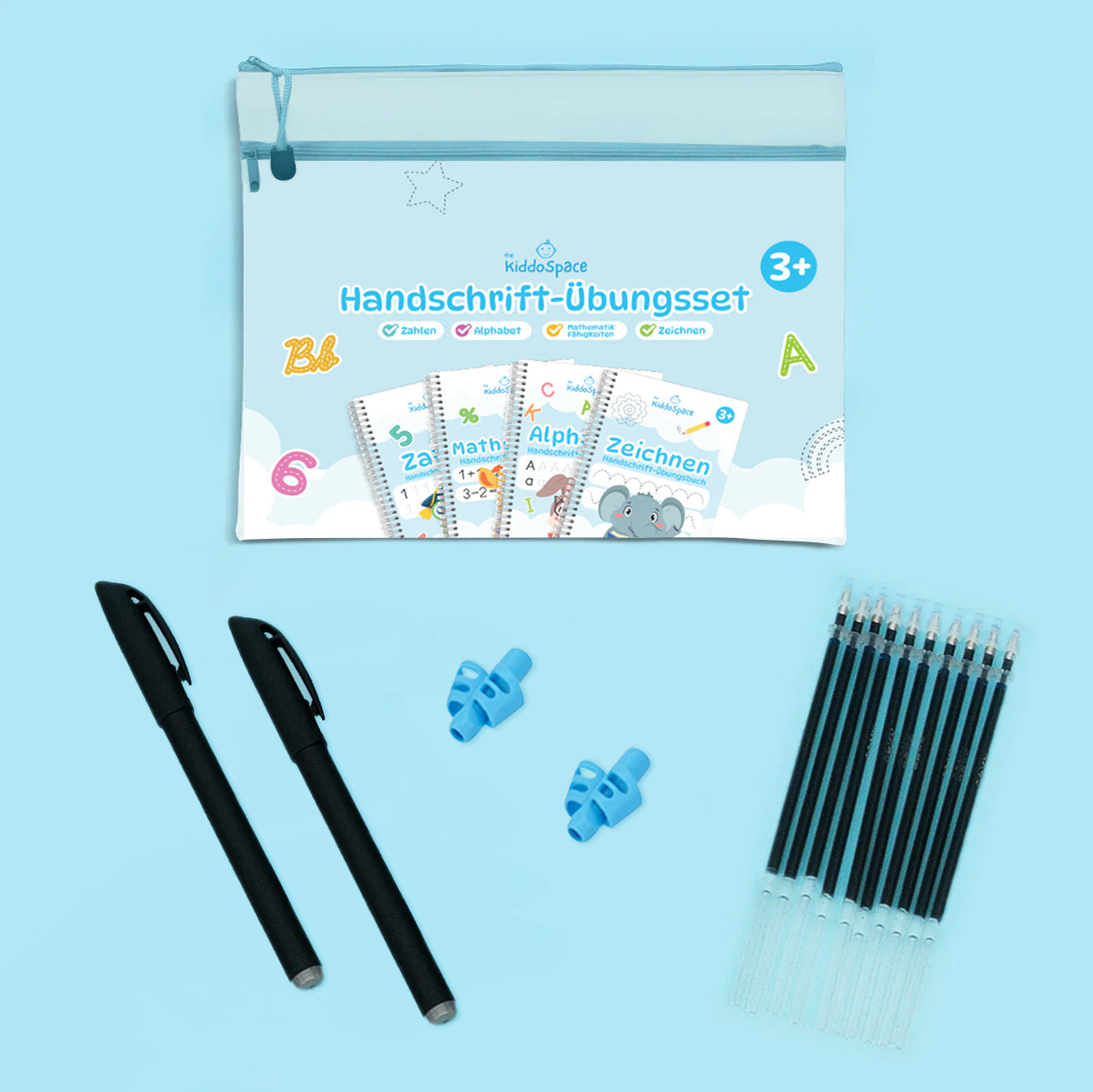 1 Tragetasche + 2 Stifte mit verschwindender Tinte + 10 Stiftminen + 2 fingerfreundliche Stiftgriffe